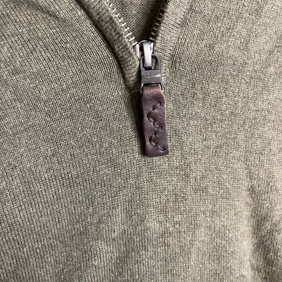 EDDIE BAUER 1/4 Zip UP‎ Mock Neck Green Cashmere Blend Sweater Men's Large Tall - Picture 2 of 9